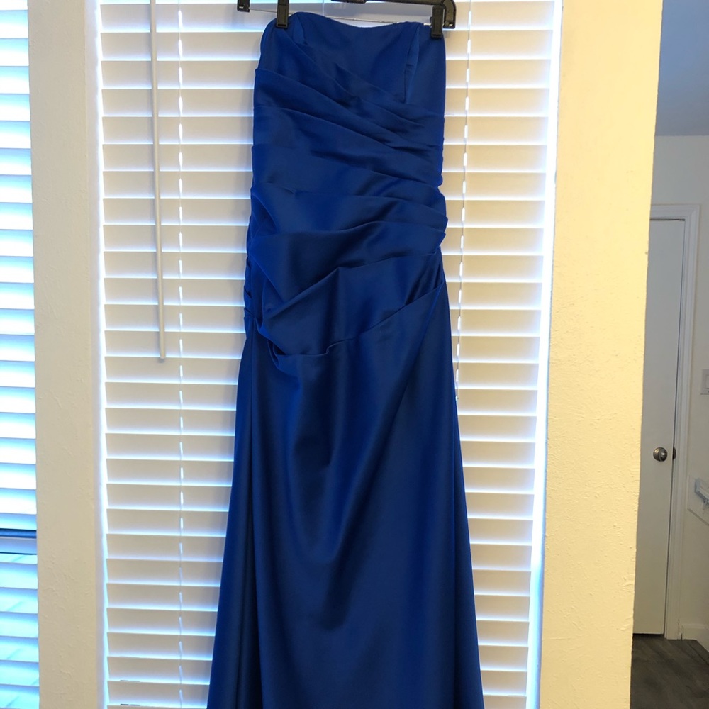 Cobalt strapless bridesmaid dress